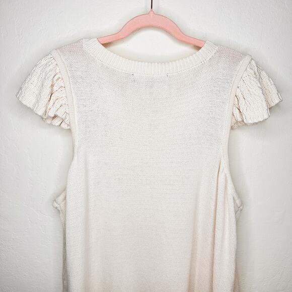 Eloquii Flutter Cap Sleeve Sheer Ivory Cream Knit Sweater Mini Dress 22 or 24 - Picture 10 of 14